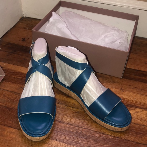 Leather/Cork Blue Sandals - Picture 1 of 4